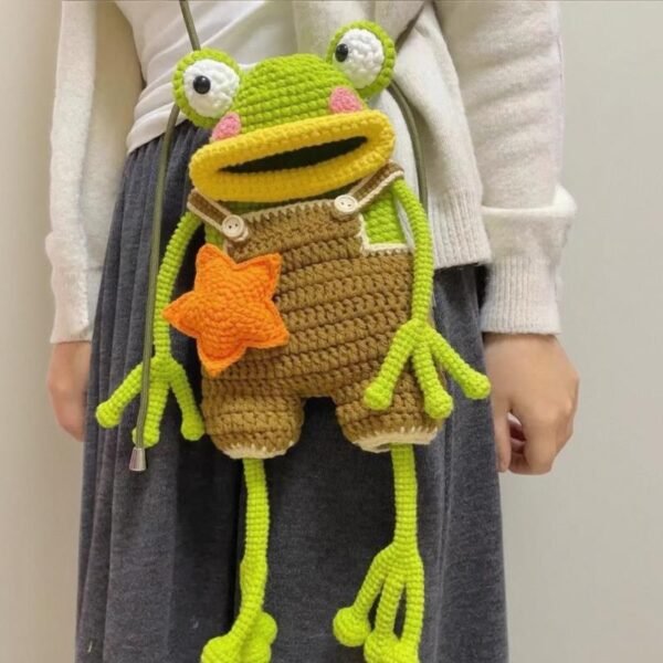 Handmade Crochet Frog Plush Bag Charm Cute Animal Keychain Pendant