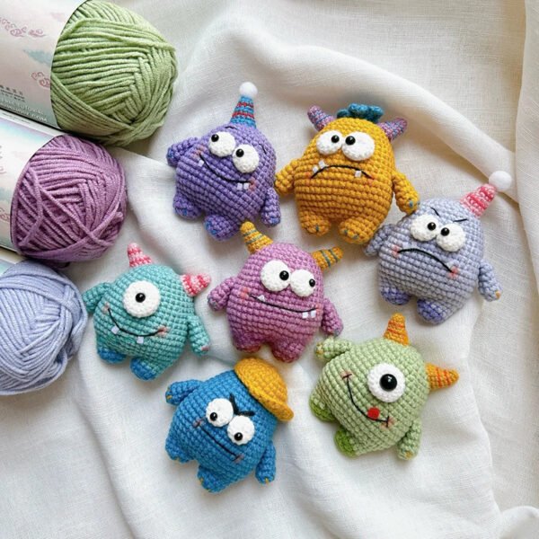 Cute Handmade Crochet Monster Plush Doll Colorful Amigurumi Toy Collectible Gift