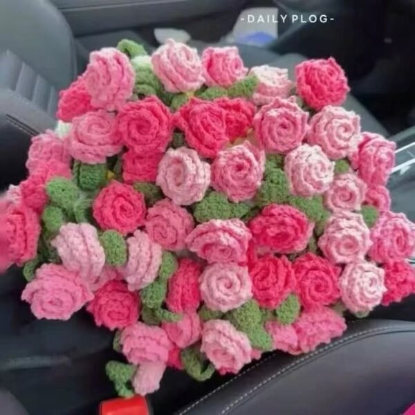 Handmade Crochet Rose Flower Shoulder Bag Cute Floral Purse for Women