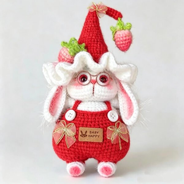 Cute Handmade Crochet Bunny Plush Doll Christmas Hat Rabbit Toy Gift